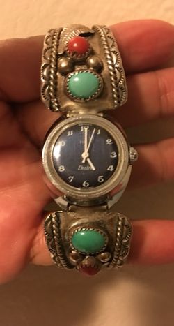 Silver vintage coral turquoise watch