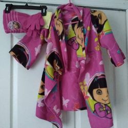 Girls Dora Robe Hat And Gloves Set