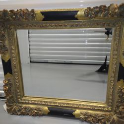 Stunning Black And Gold Antique Ornate Beveled Mirror
