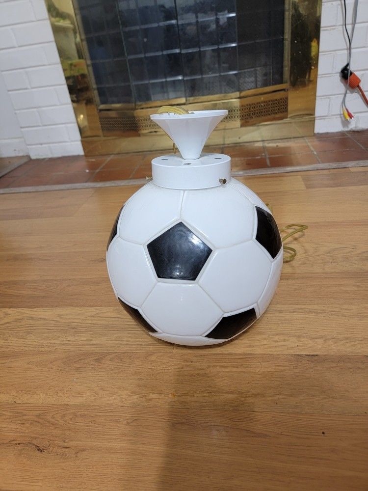 VINTAGE TAIWAN SOCCER BALL GLASS GLOBE HANGING SWAG GLASS LAMP~LIGHT