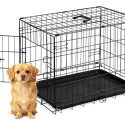 Dog Crate - 24 Inch Small Single Door Portable Puppy Dog Cage, Metal Wire Pet Kennel with Secure Lock, Leak-Proof Pan Tray, Foldable Design for Small 