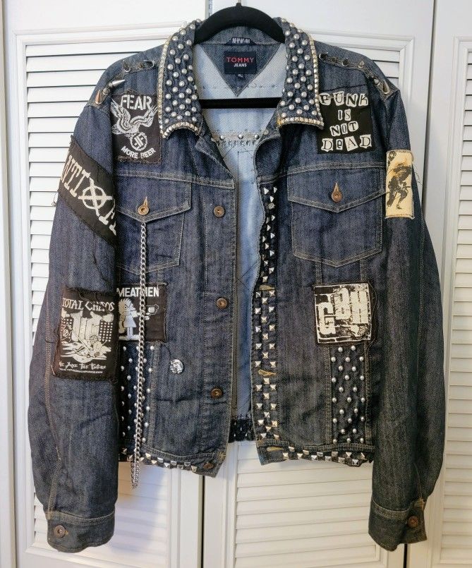 Vintage 80s/90s punk rock hardcore scene band jean jacket w/ patches, hundreds of studs!