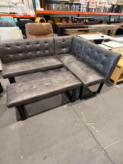 Modern L-Shaped Dining Bench, Vintage Fabric Upholstered Corner Sofa with Metal Legs for Kitchen Nook, Living Room, Dining Room (Left Seat)