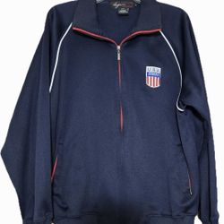 USA Track Jacket Patriotic VTG NBN Gear Full Zip Navy Blue Unisex  Sz L - Men's 