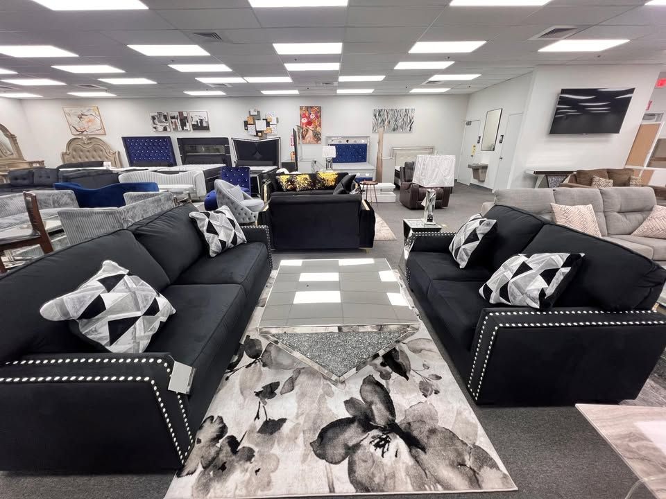 Brand New Sofa/Sofa Set velvet upholstered w/clean lined & track arms