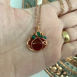 Handmade Wire wrapped pumpkin pendant-Agate wire wrapped fall pumpkin necklace-pumpkin necklaces for women-fall jewelry-pendant necklaces for women