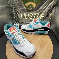 Nike Air Max 90 Sneakers White Blue Black Pink (GS) Size 7Y