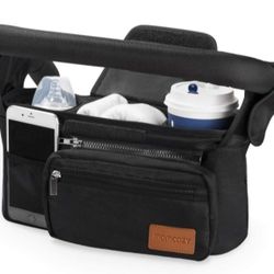Momcozy Universal Stroller Organizer with Insulated Cup Holder Detachable Phone Bag & Shoulder Strap,blk