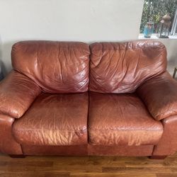 Vintage Leather Couch Loveseat
