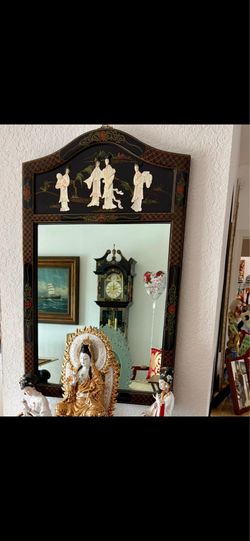 Chinese large mirror black lacquer mother of pearl.