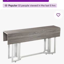 Long, Narrow, Double-Leaf Table - Grey And White