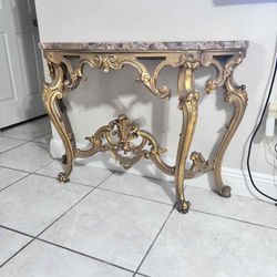 Antique Foyer Table With Marble Top 43”Lx13.5”Wx30”H