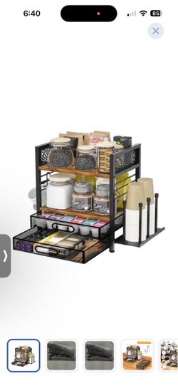 Coffee Station Organizer with Drawer and Cup Holder