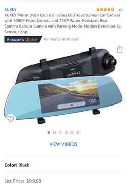 Mirror Dash Cam 6.8 inches LCD Touchscreen Car Camera with 1080P Front Camera and 720P Water-Resistant Rear Camera Backup Camera with Parking Mode, M