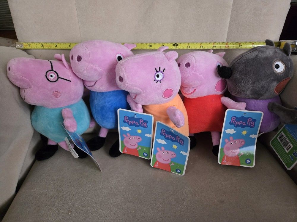 Peppa Pig Five (5) Hasbro Plushies- NEW with Tags