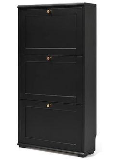 Narrow 3-Tier Shoe Cabinet Organizer with Flip Drawers – Black Finish