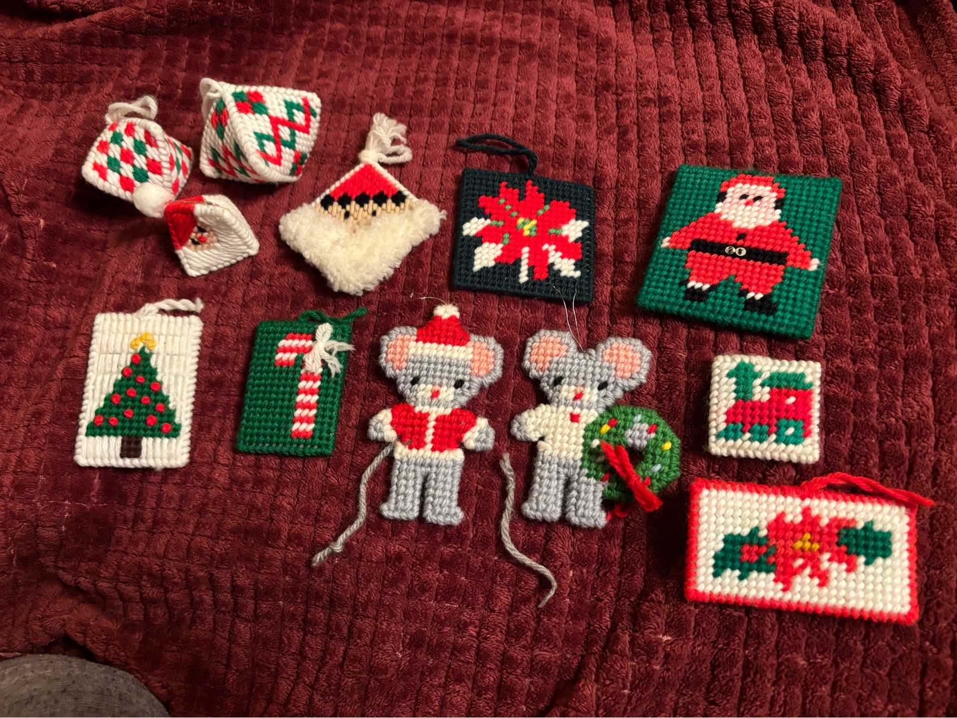 Amazingly CUTE Vintage Handmade Needlepoint Christmas Ornaments