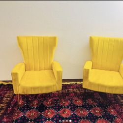 Modern Velvet Sofa & 2 Chairs – Gray & Yellow – Excellent Condition