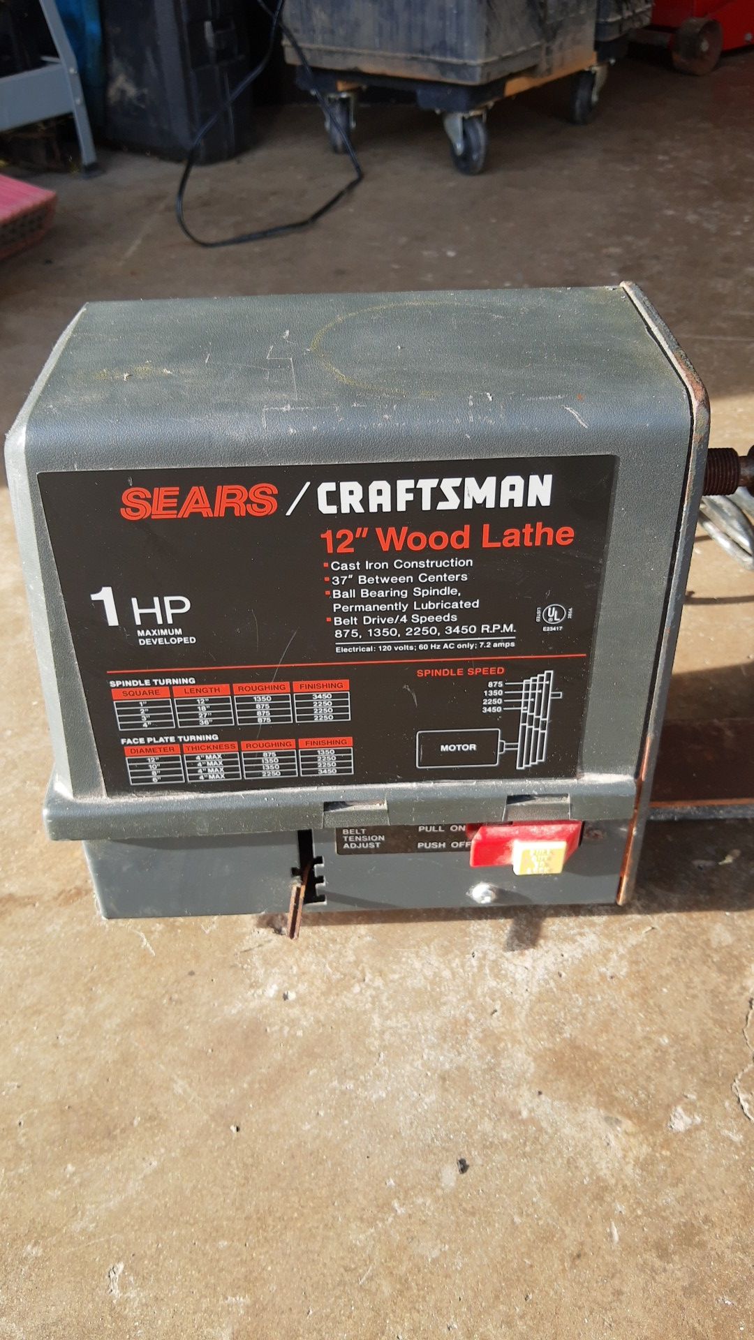 Craftsman 12" Wood lathe 1 hp
