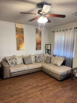 Cream Fabric Sectional Sofa with Chaise