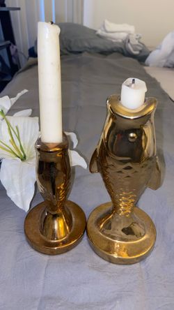 Gold goldish pair of fish beautiful modern collectible holder unique center vase ross gold great spa work or vanity room royal candle