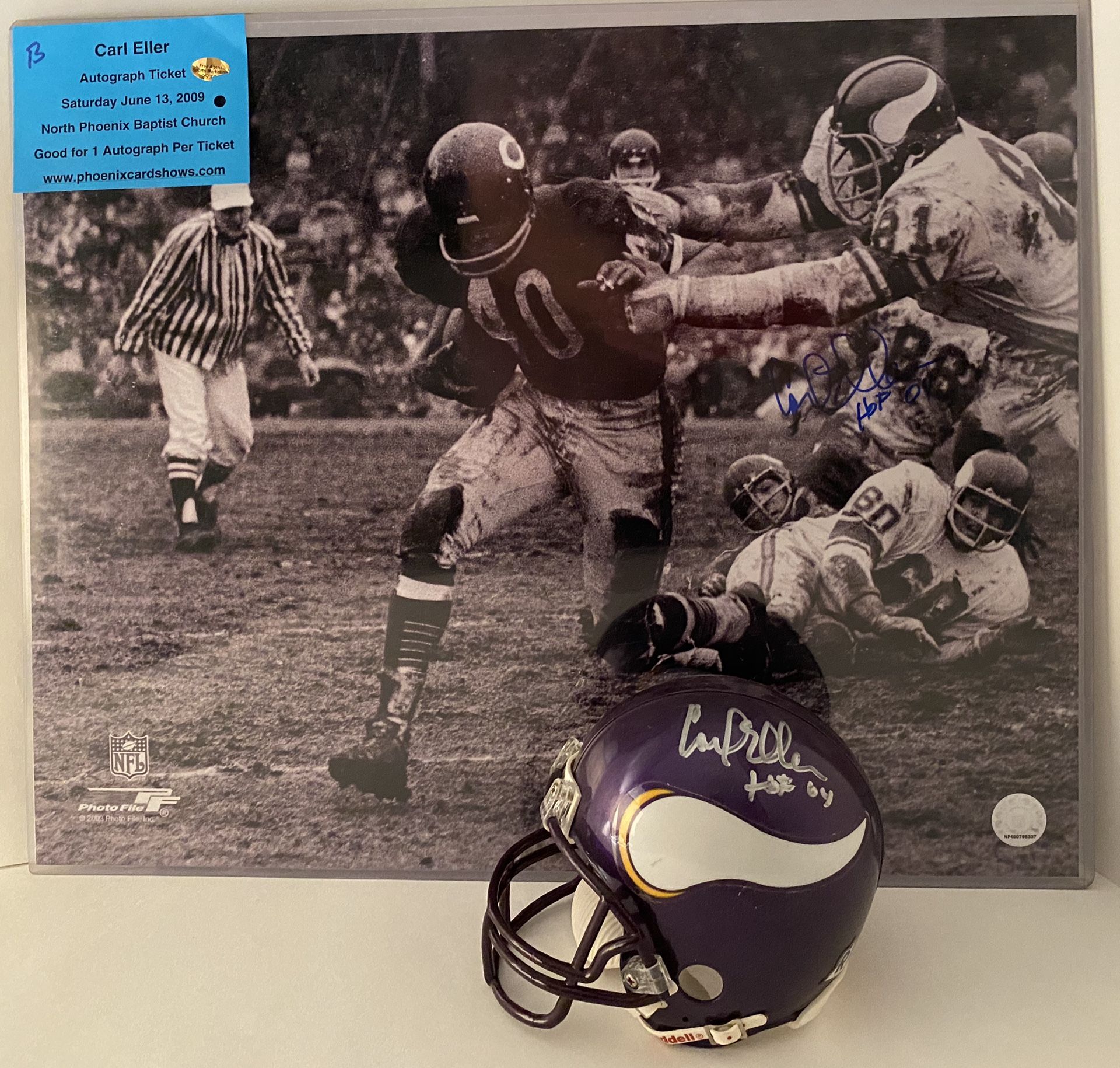 Carl Eller Minnesota Vikings Autographed Mini Helmet w Inscrip / Cert of Auth WOW !!
