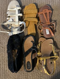 6 Pair Size 8 Sandals- Some Brand New. 