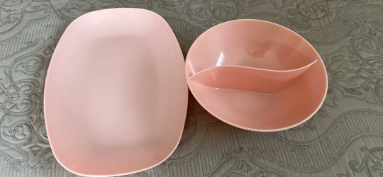 Vintage Mar Crest Melmac Pink Pastel 13 3/4" X 9 1/2" Serving Platter & Matching Bowl