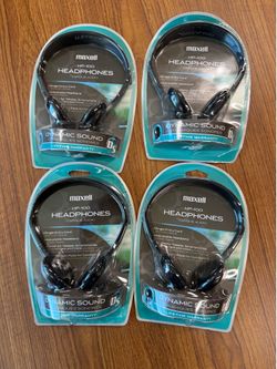 (4) MAXELL HP-100 LIGHTWEIGHT SINGLE CORD ADJUSTABLE  STEREO HEADPHONES NIP