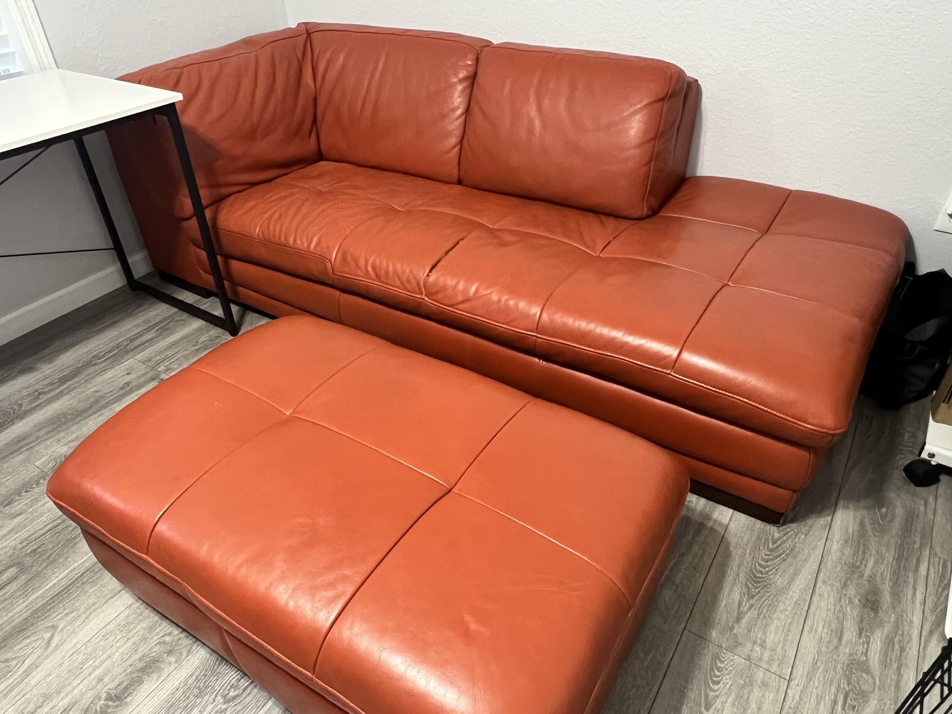 Orange Sofa/Chaise Couch w/ Ottoman
