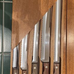 Case XX Miracle Edge Stainless Steel Wood Handled Kitchen Knives, Set of 5 in Wood Case in Great Condition