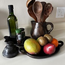 Handcrafted Black Clay Pottery Set (4 Pieces)