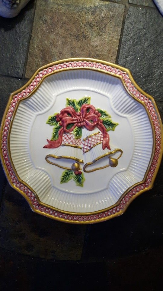 Fitz and Floyd Holiday Bells Canapé Plate 8.5 Decorative Christmas