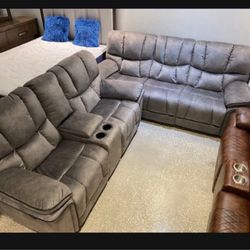 *Memorial Day Now!!!*---Cozy Barcelona Gray Fabric Reclining Sofa/Loveseat Sets---Delivery And Financing Available🤠