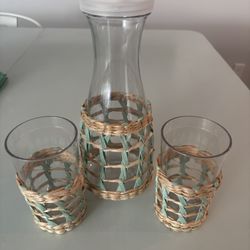 Rattan Plastic Cups And pitcher 