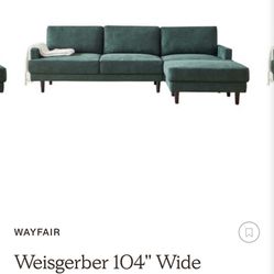BNIB Emerald Green Weisgerber 104” Sofa Chaise Couch