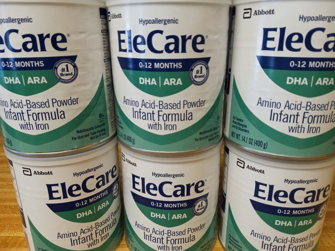 ELECARE INFANT FORMULA POWDER 14.1 OZ CANS. HYPOALLERGENIC. LOT OF 6.