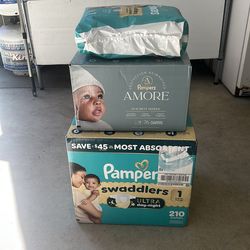 Pampers diapers Swaddlers size 1, Pampers Amore size N