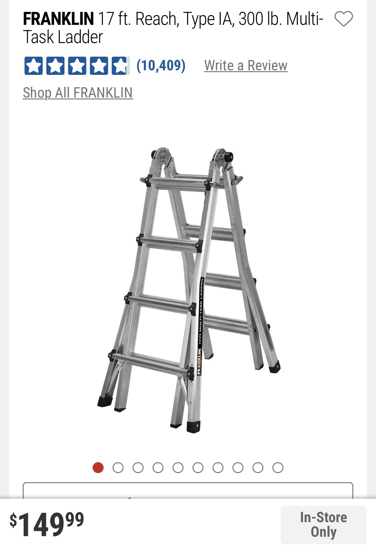 FRANKLIN 17 ft. Reach, Type IA, 300 lb. Multi-Task Ladder (FRANKLIN 17 pies. Alcance, Tipo IA, 300 libras. Escalera multitarea
