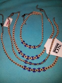 Hemp blue and silver beads necklace