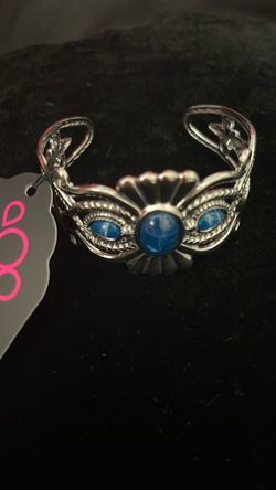Silver Cuff Bracelet with Blue Stones