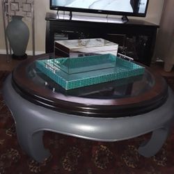 Beautiful All Wood Coffee Table With Glass On Top