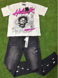 Hellstar white t-shirt and black and white P jeans