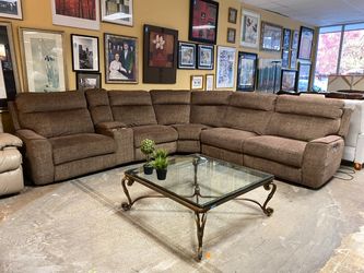 Brown Power Reclining 6-Piece Sectional Sofa w/ Cupholders