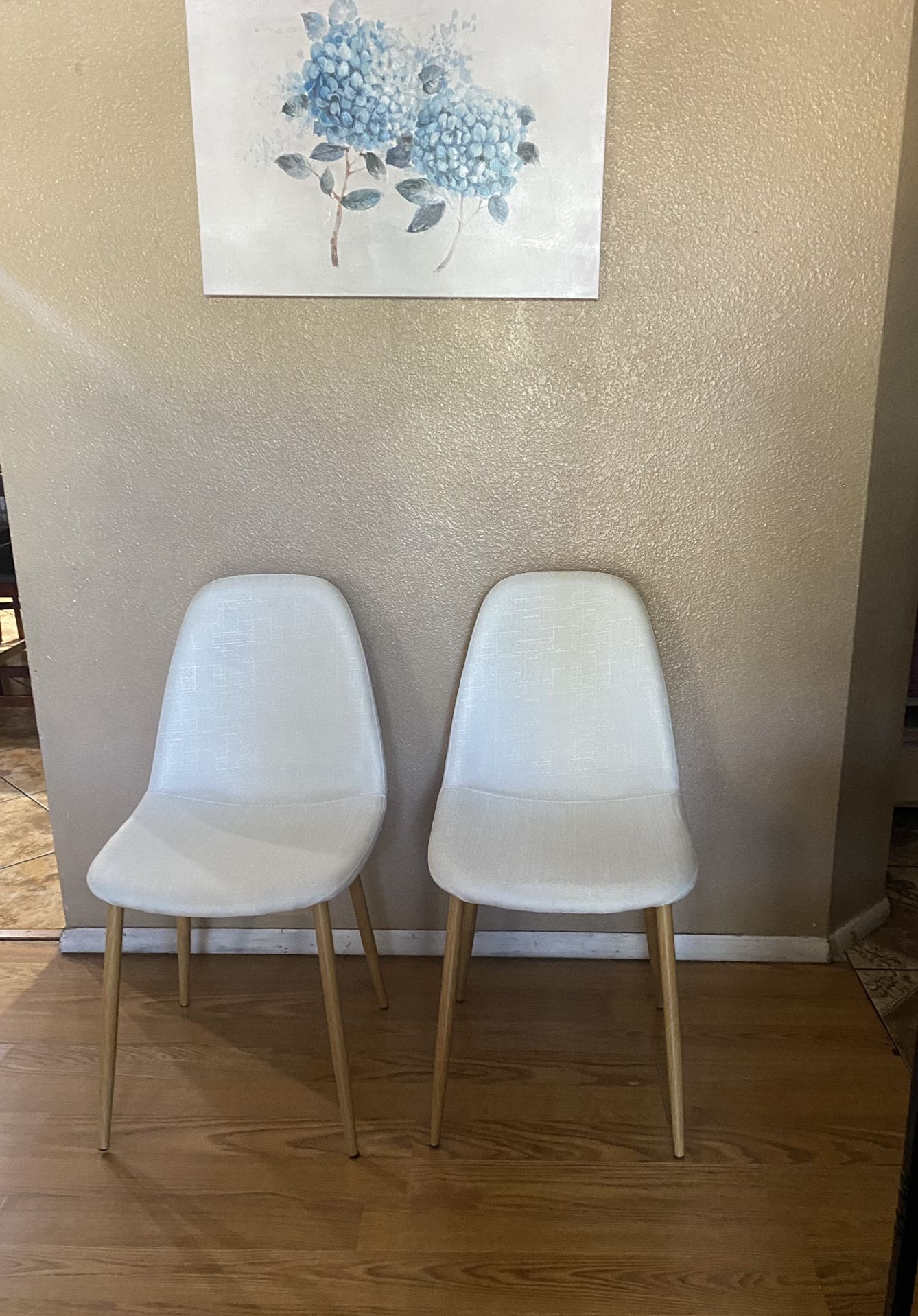 Set of 2 Dining Chair/ Wood Grain Metal Legs