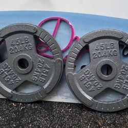 NEW  PAIR  OF  45  LB.  OLYMPIC  EZ  GRIP  OLYMPIC  PLATES   •   Matching  :  25s  10s   5s   Also  Available 