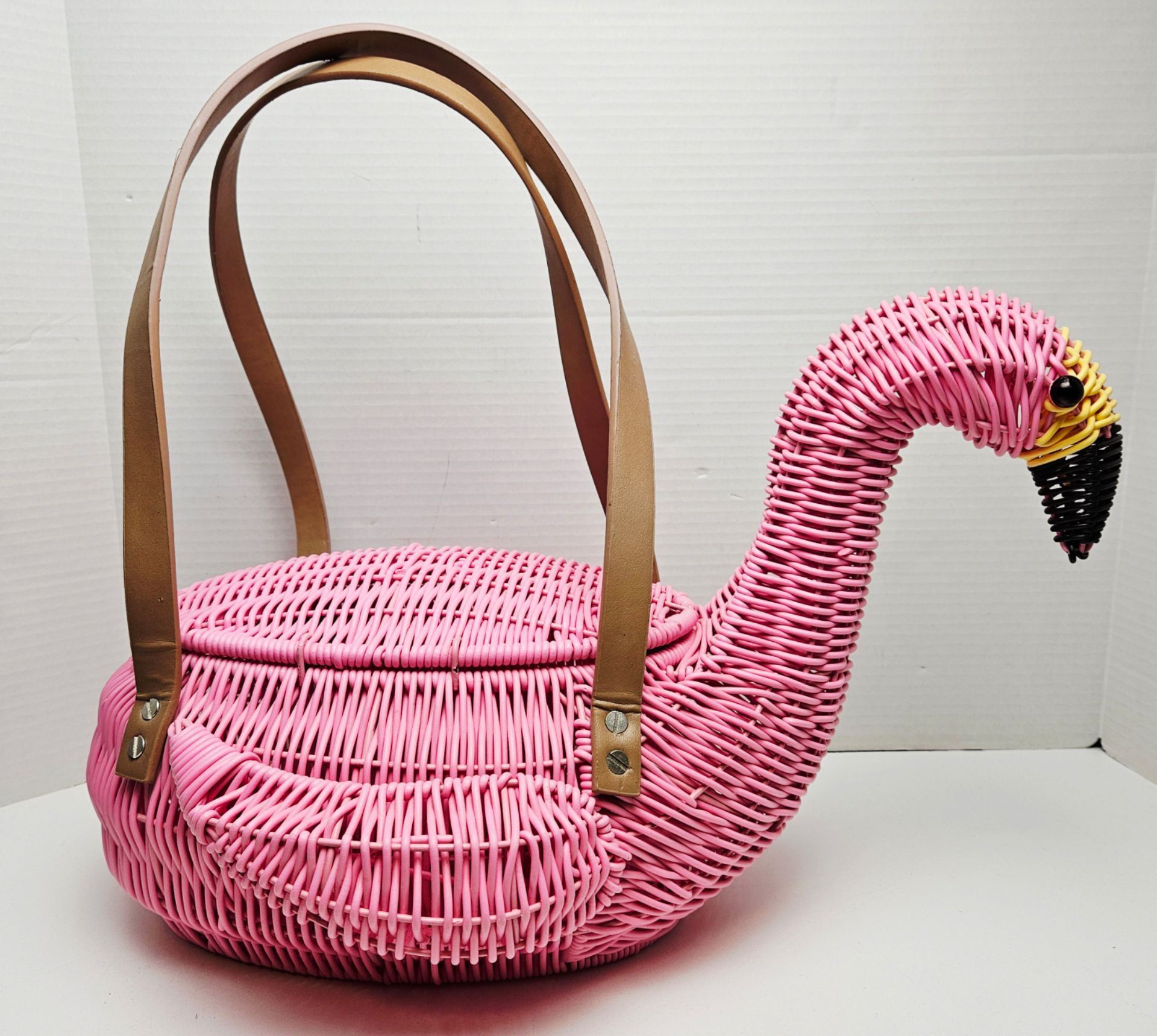 Retro Fun Pink Flamingo Wicker Purse/Basket
