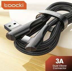 Toocki 3A Dual Elbow USB to USB-C Cable – Fast Charging & Data for Gaming