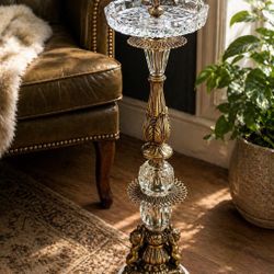 Vintage Hollywood Regency Marble & Glass Pedestal Stand