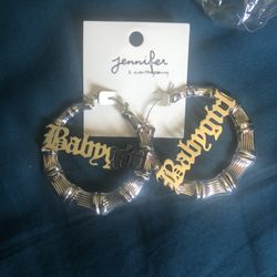 Silver Bamboo “Babygirl” Hoop Earrings